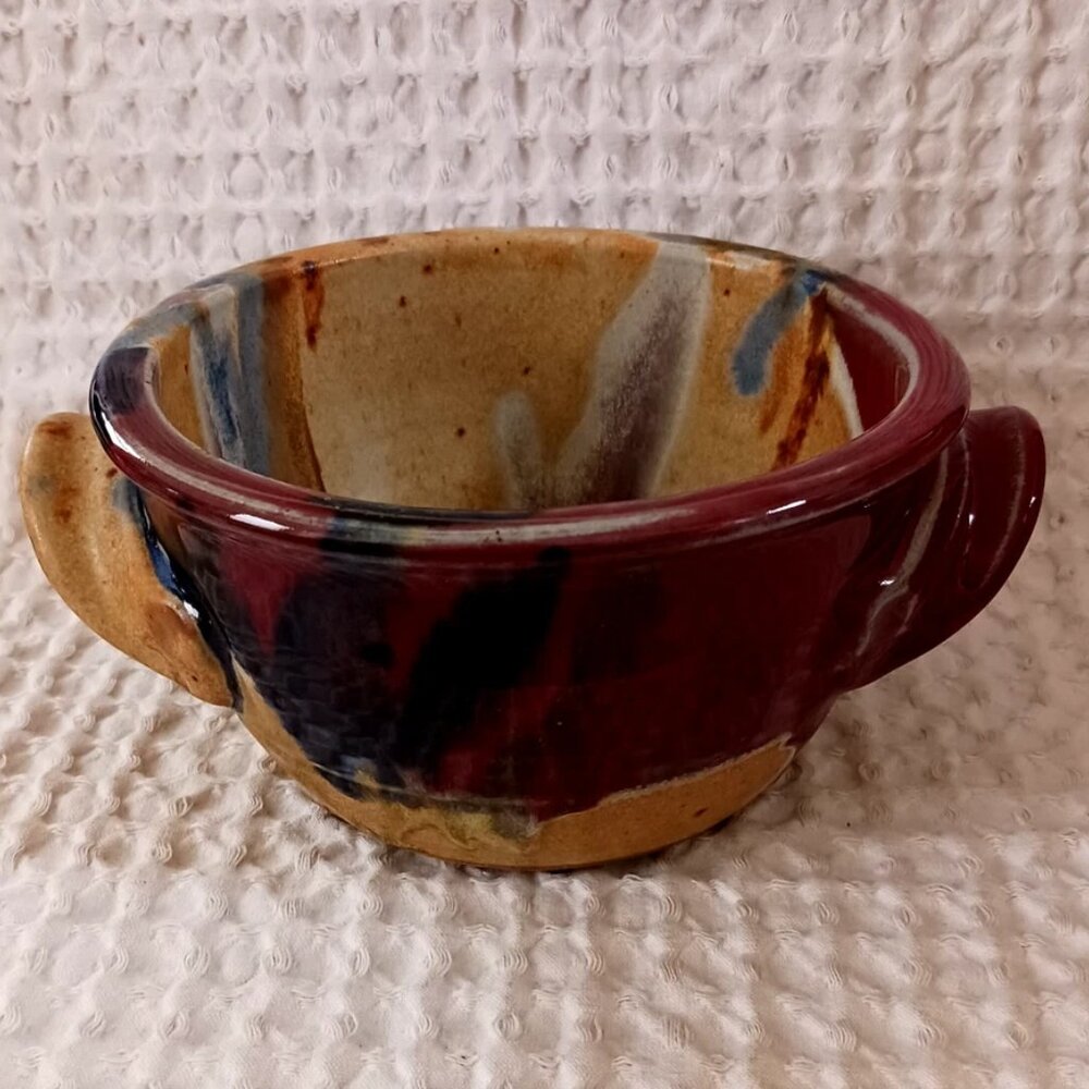 Ayers Studio Art Pottery Red Splash BREAD BAKE BOWL Signed 1996 Farmhouse Decor